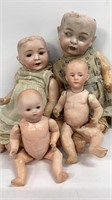 Antique composition body German baby dolls, (4) ,