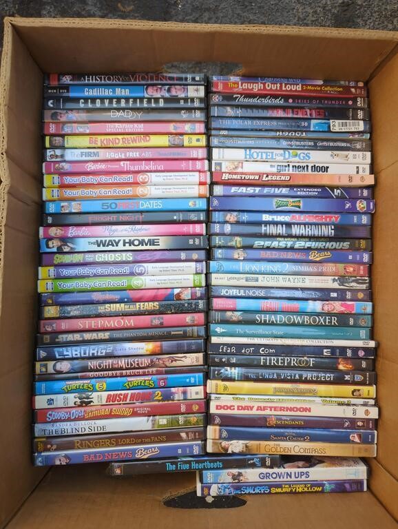 Banana box of DVDs