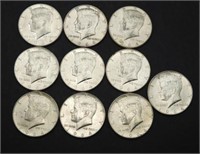 10 - 1964 Kennedy Half Dollars - 90% Silver