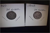 1868 and 1869 Three-Cent Nickels