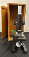 Vintage Microscope w Wood Box
