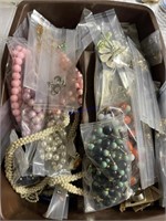 Lot of Costume Jewelry in Brown Tote