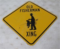 METAL "OLD FISHERMAN XING" SIGN