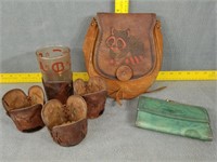 Leather cup holders,  bag and wallet