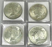 Four 1922 Peace Dollars (90% Silver).