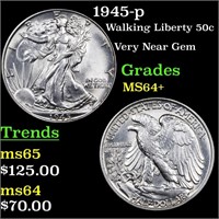1945-p Walking Liberty 50c Grades Choice+ Unc