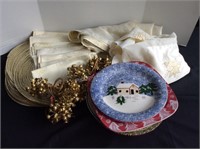 Christmas Serving Dishes, Linens & Napkin Holders