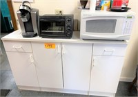 CABINET w/ MICROWAVE, COFFEE MAKER & TOASTER