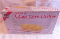New set of 4 glass corn on the cob holder dishes -