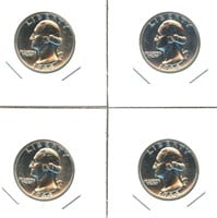4 Proof 1964 Washington Silver Quarters - Nice