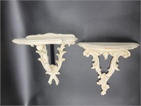 (2) Small Painted White Wood Wall Shelves