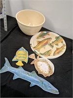 Group of fish platters and large bowl