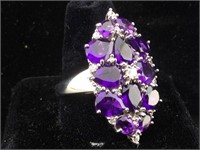 Sterling Silver Ring With Purple Gemstones sz 10