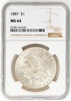 Coin 1887(P) Morgan Silver Dollar NGC MS 64