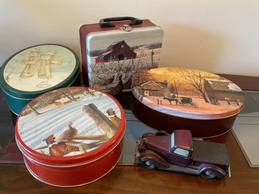 Tins and decorative truck