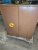 LAWSON LOCKING METAL CABINET WITH KEY AND CONTENTS