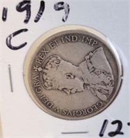 1919 Georgivs V Canadian Silver Half Dollar