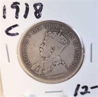 1918 Georgivs V Canadian Silver Half Dollar