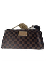 Gold Chain Multi-Brown Checkered Leather Pouch