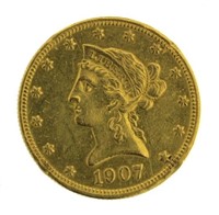 1907 Liberty Head $10 Gold Eagle Coin
