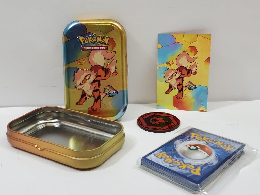 30 Pokémon Cards In Tin With Full Art Card  & Coin