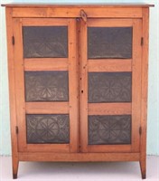 19TH C. HARD PINE PIE SAFE, OLD REPLACED PUNCH