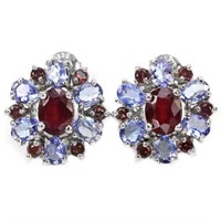 Natural RUBY RHODOLITE GARNET TANZANITE Earrings