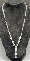 (L) Silver Color Metal And Blue Stone Necklace.