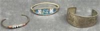 (L) Antique Silver Bracelet With Floral Inlay And