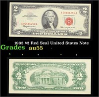 1963 $2 Red Seal United States Note Grades Choice