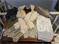 Danier Rabbit Fur Scarf, Silks & Gloves