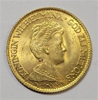 1917 Nederlanden 10 Gulden Gold Coin