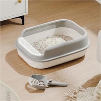 ZuHucpts 2 Pcs Open Cat Litter Box with Scoop and