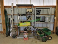 Garage Grouping: Spreaders, sprayers, shelves MORE