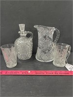 Cambridge Crystal Pitcher, Whiskey Decanter & Cups