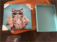 Cool Cat Canvas Painting & Tray