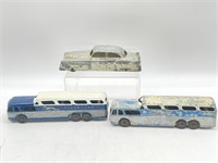 (2) Vintage Metal Greyhound Busses and (1)