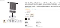KES Black Towel Rack Stand with Marble Round Base