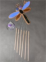Glass Copper Toned Dragonfly Wind Chime
