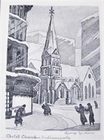 George Jo Mess Aquatint Etching, "Christ's Church"