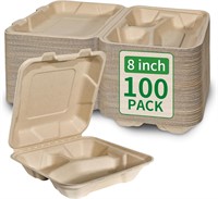 100 Pack 8x8 Inch 3 Compartment Box