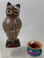 Mexico owl figure & signed pottery bowl