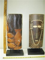 2 Carved Wood Decor on Stands 8" x 19" Each