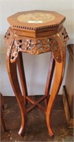 MARBLE TOP ORNATELY CARVED PLANT STAND