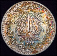 1919 MEXICO 20 CENTAVOS - Silver Toned 20 Centavo