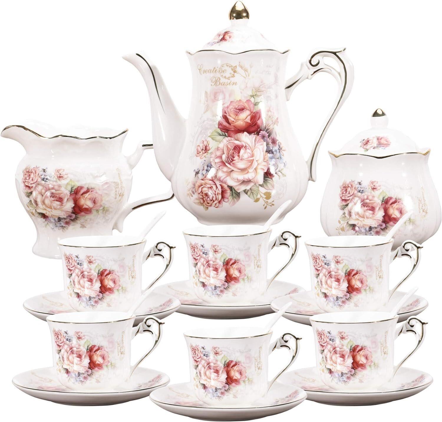 fanquare 15pc Porcelain Vintage Tea Set  Rose