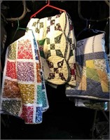 Three manufactured quilts, color block quilt