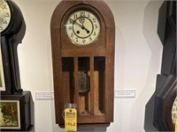 WALL CLOCK - MISSION STYLE - ROUND TOP BOX - OAK -