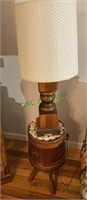 Butter churn style side table with wood block