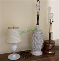 Lot of three lamps - one is a milk glass hobnail